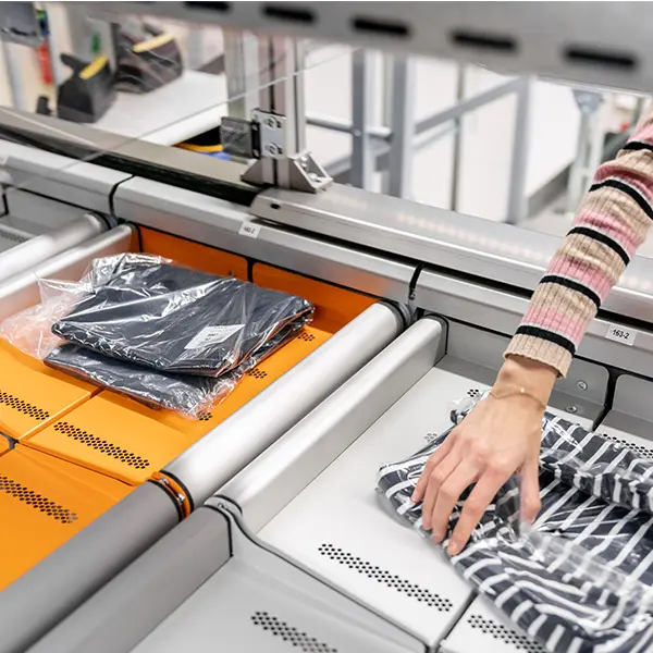 Split Tray Sorter with fashion products